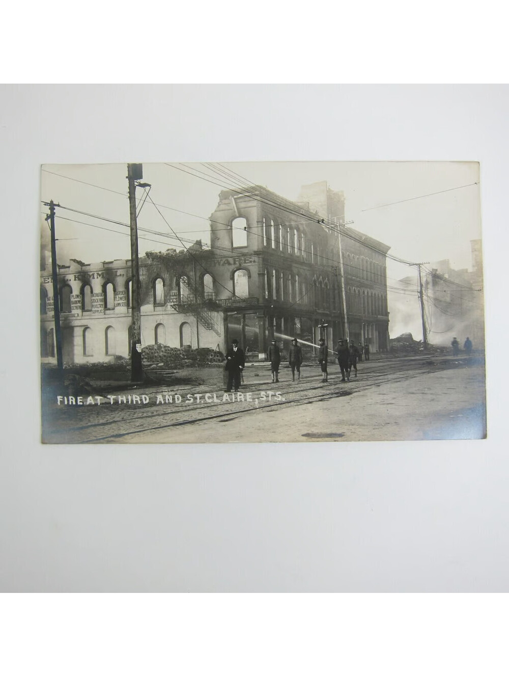 Real Photo Postcard RPPC 1913 Dayton Ohio Flood Fire Third & St. Claire Antique